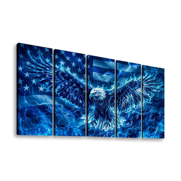 Blue Eagle Abstract US Waving Flag Canvas Wall Art – Patriotic Print | Multi-Panel