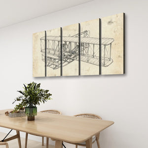 First Flight — Wright Brothers Sketch 5-Panel Canvas Wall Art