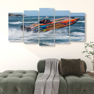 Attitude Adjustment – Twin-Engine Racing Boat 5-Panel Canvas Wall Art