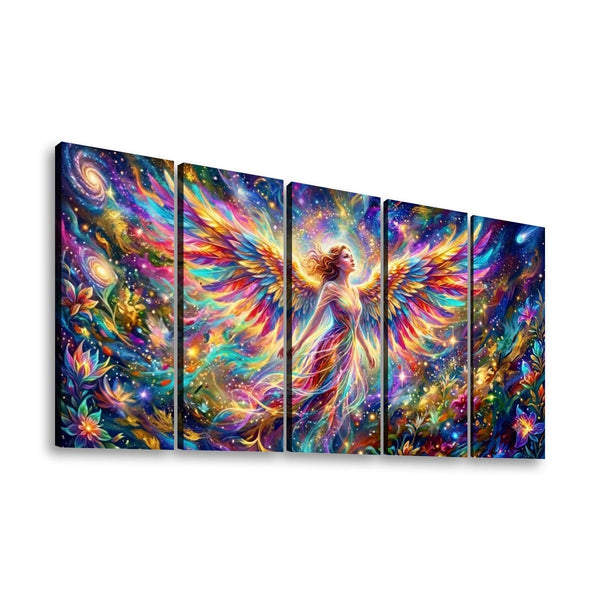 Celestial Fracture Psychedelic Angel Canvas Wall Art – Spiritual Abstract Print | 1, 3 & 5 Panel