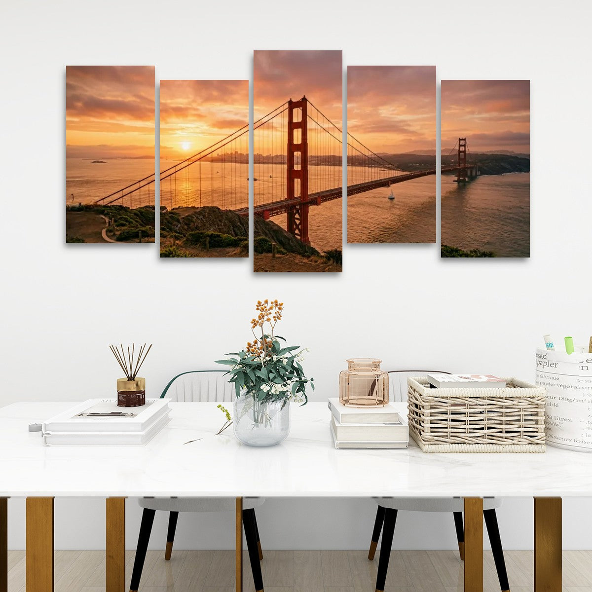 Golden Gate Bridge Canvas Wall Art – Golden Hour San Francisco | Multi-Panel Landmark Print