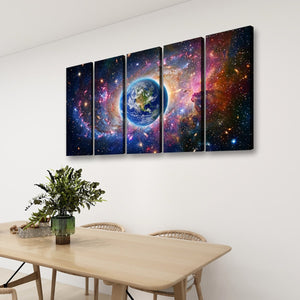 Cosmic Sovereignty – Earth & USA Universe 5-Panel Canvas Wall Art