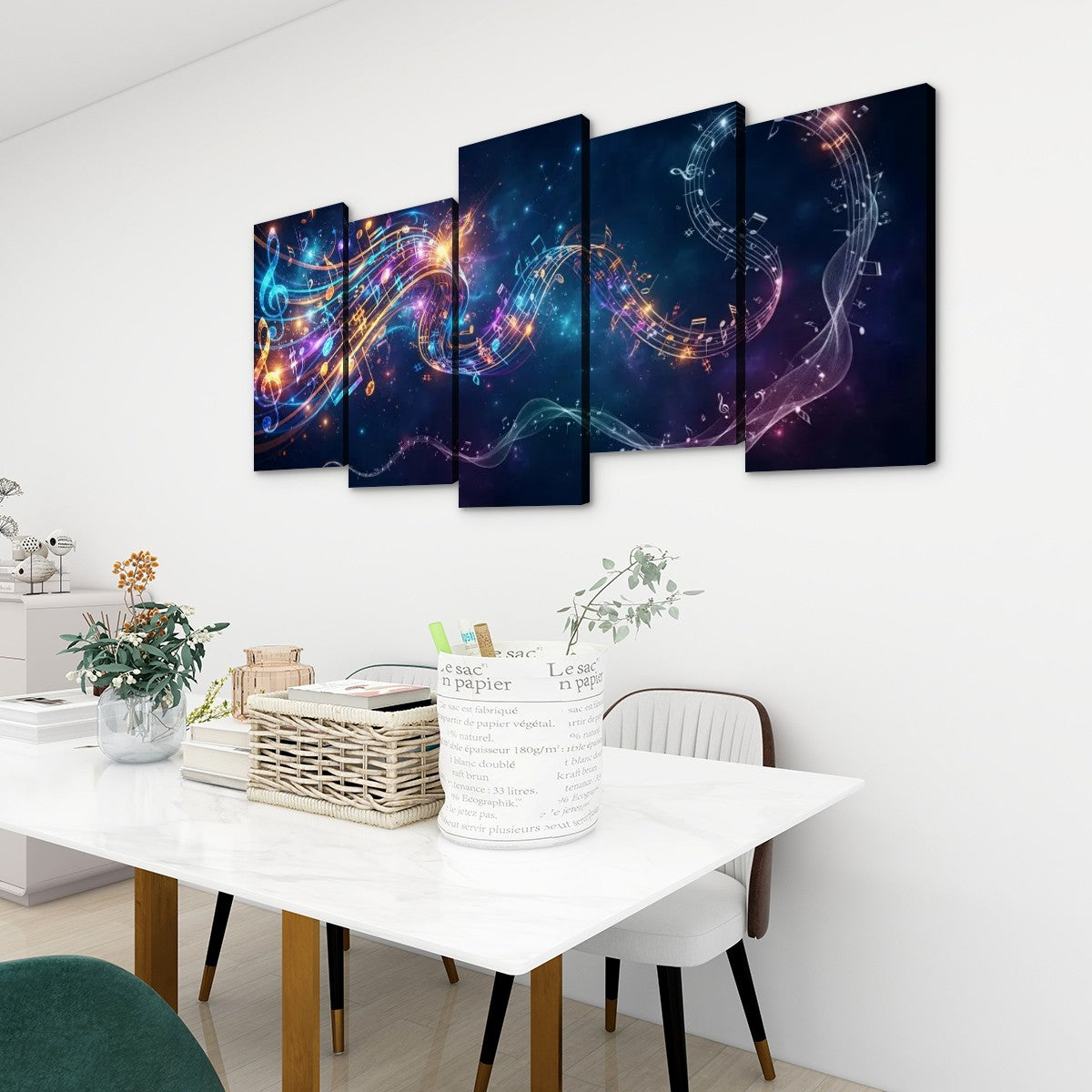Abstract Musical Notes Ribbon — Multi-Color 1, 3, 5-Panel Split Canvas Wall Art