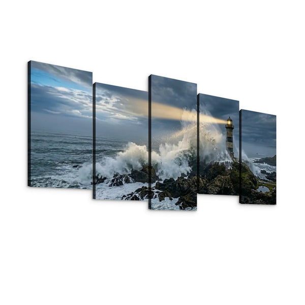 Stormy Lighthouse Canvas Wall Art – Dramatic Coastal Storm Scene | 1, 3 & 5 Panel Home Décor Print