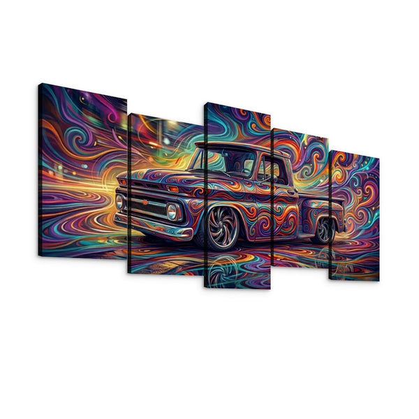 1966 Chevy C10 Stepside Shortbed Canvas Wall Art – Abstract Fidelity | Multi-Panel Classic Truck Print