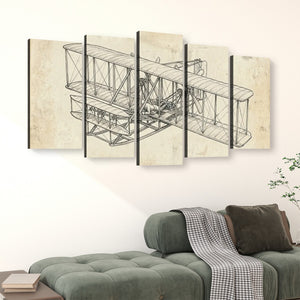 First Flight — Wright Brothers Sketch 5-Panel Canvas Wall Art
