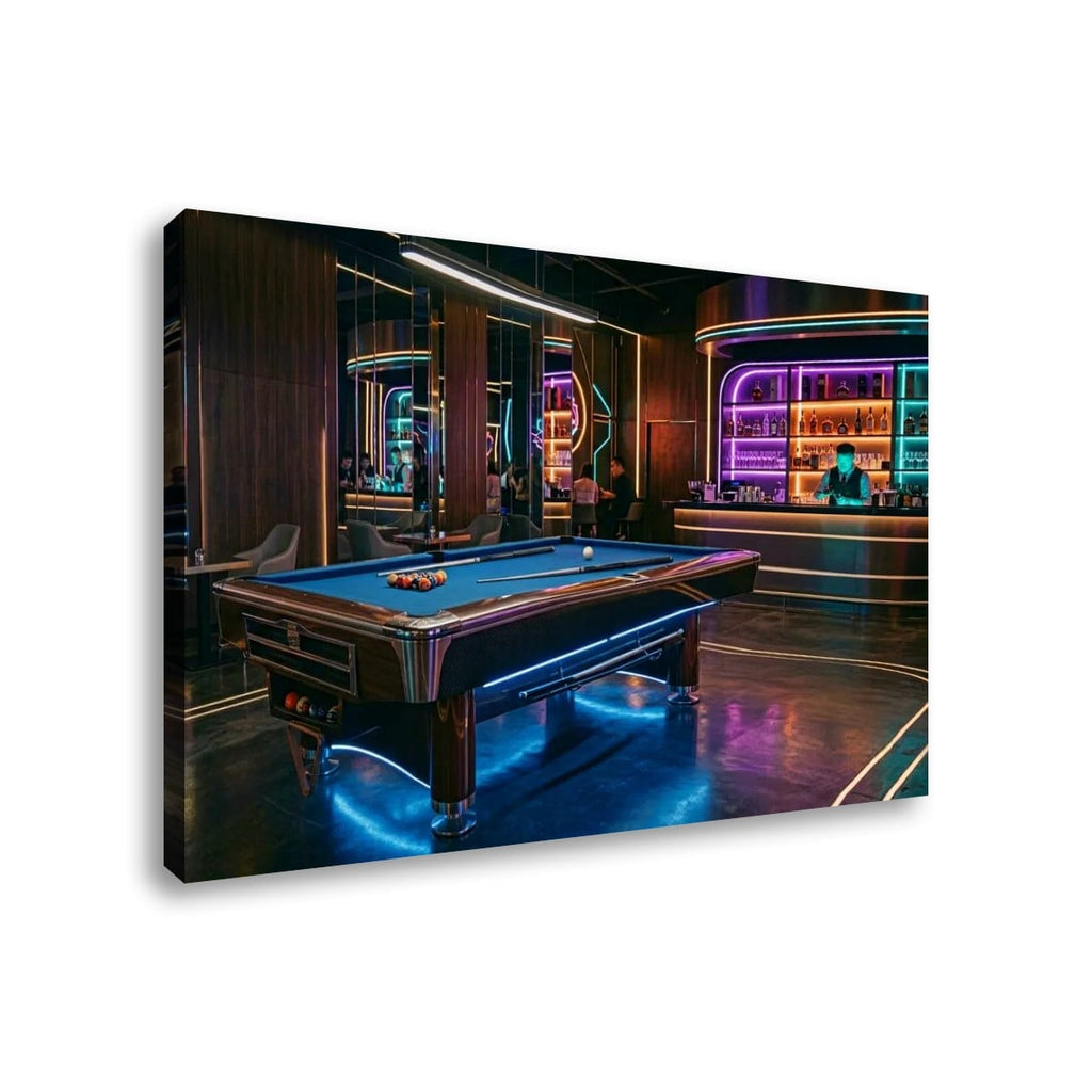 Billiards Pool Lounge Neon Lights Bar — 1, 3, 5-Panel Level Canvas Wall Art
