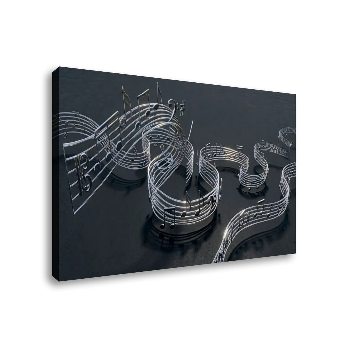 Chrome Musical Notes & Ribbon Split Canvas Panel Wall Art Decor
