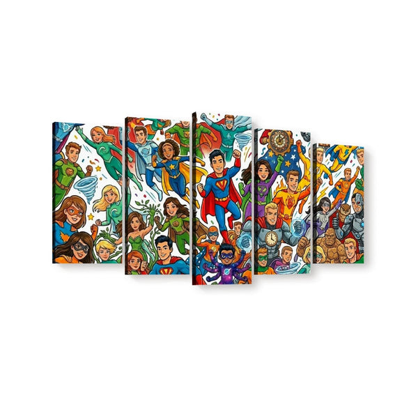 Kids Superhero Canvas Wall Art – Bold Action Print for Boys & Girls | 1, 3 & 5 Panel Bedroom Décor