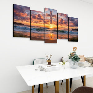 Divine Shores – Cloud Cross at Sunset Multi-Panel Canvas Print