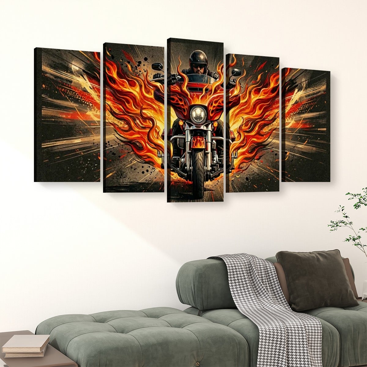 Custom Flame Paint Bagger Dresser Motorcycle Canvas Wall Art