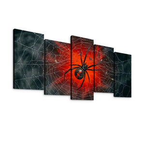 Black Widow Spider Web Canvas Wall Art — 5-Panel Level