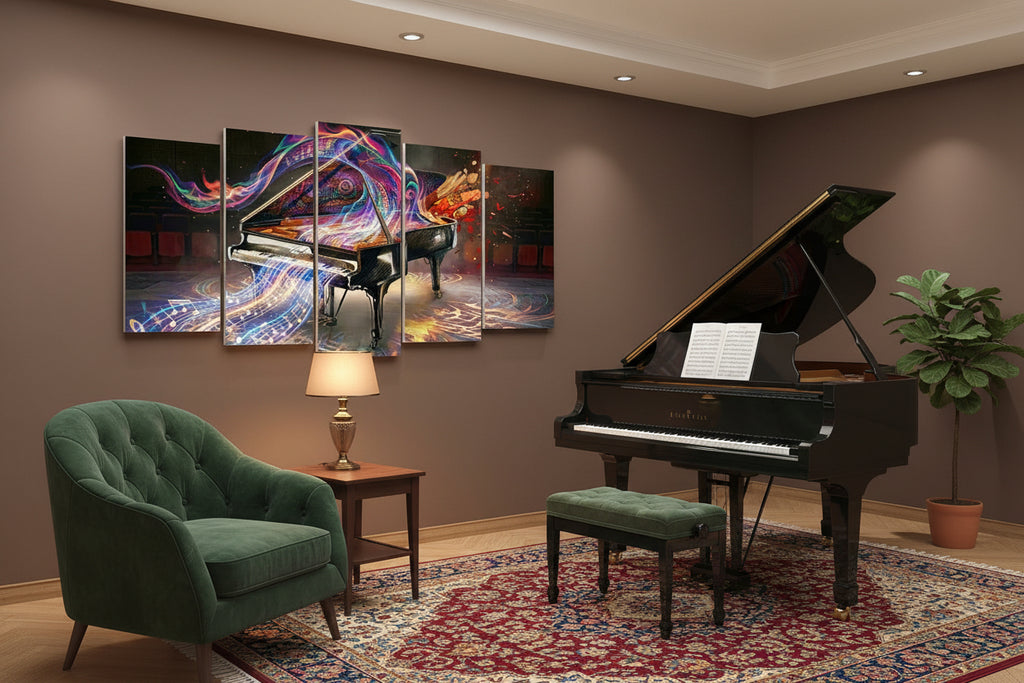 5-Panel Level Abstract Music Notes Piano Canvas Wall Art | Multi-Panel Print