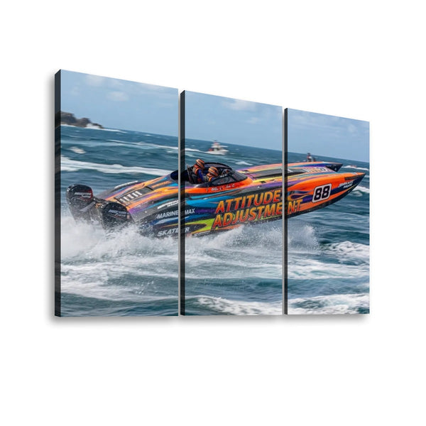 Twin-Engine Racing Boat Canvas Wall Art – Attitude Adjustment | 5-Panel Level Man Cave & Lake House Print
