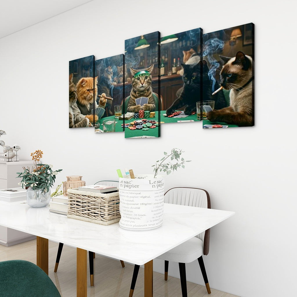 Poker Cats Playing Cards Canvas Wall Art – Multi-Panel Cat Decor