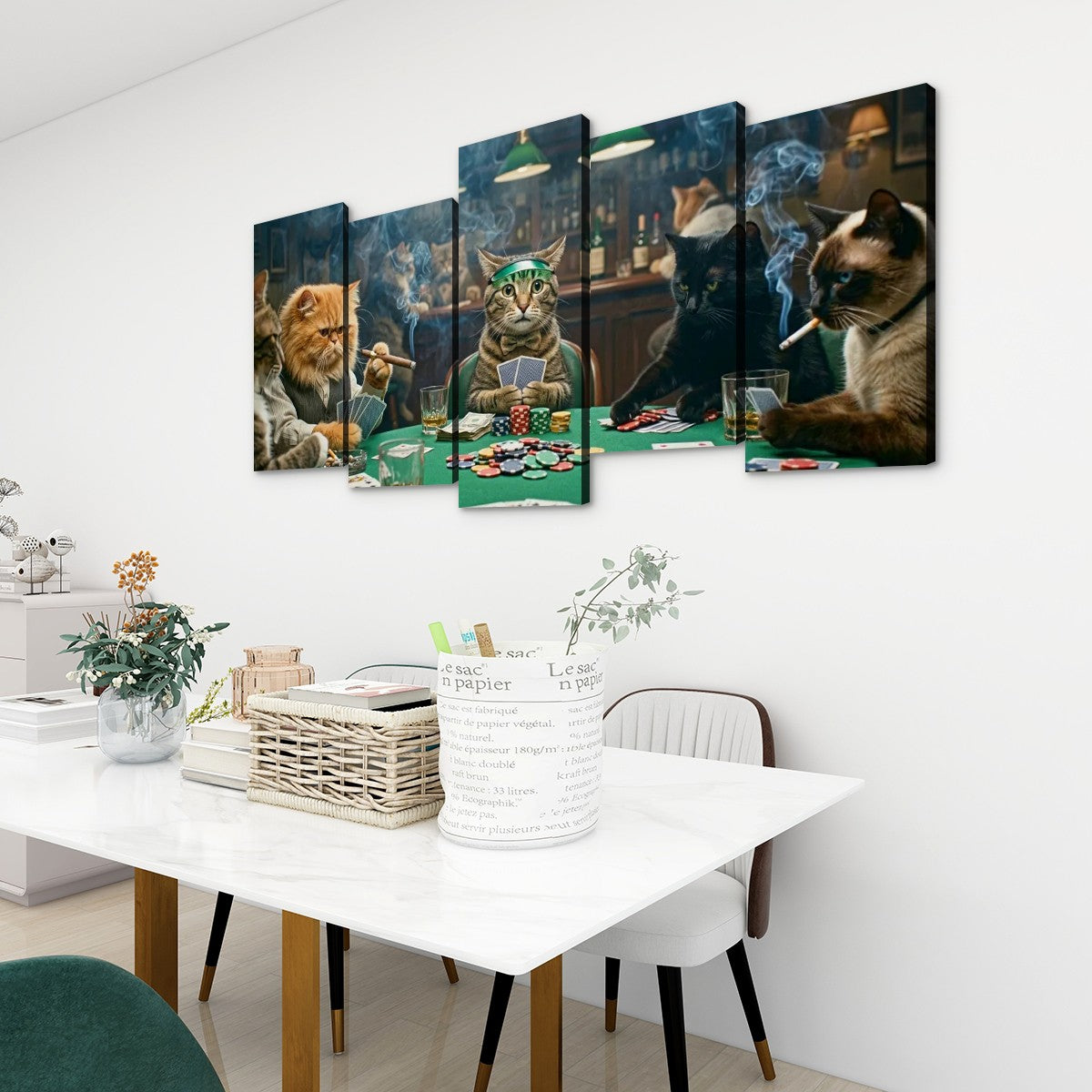 Poker Cats Playing Cards Canvas Wall Art – Multi-Panel Cat Decor