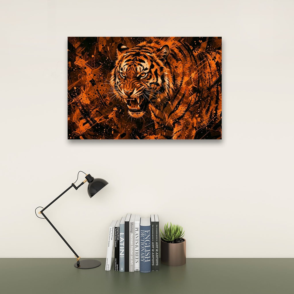 Abstract Tiger Canvas Split Panel Wall Art – Orange & Black 5-Panel Level