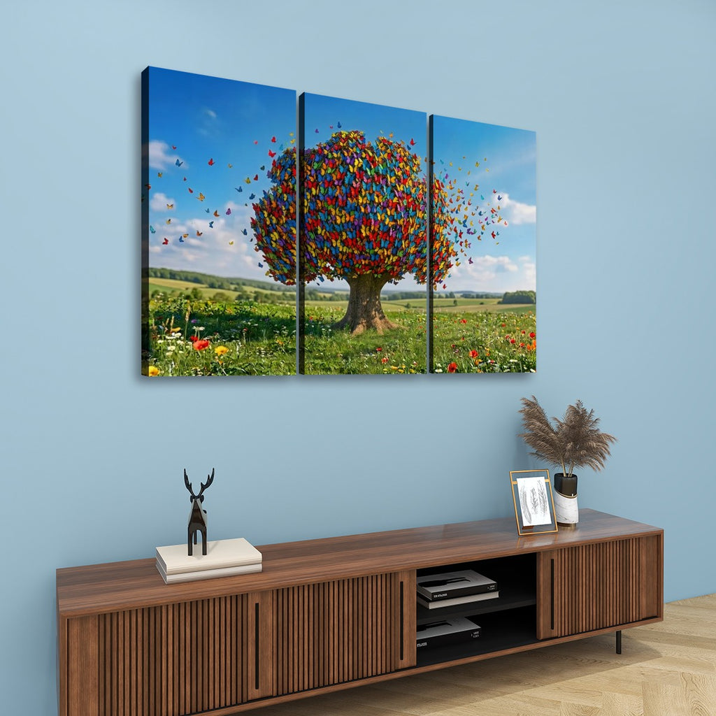 Color Burst Butterfly Tree — Multi-Color Abstract Canvas Wall Art