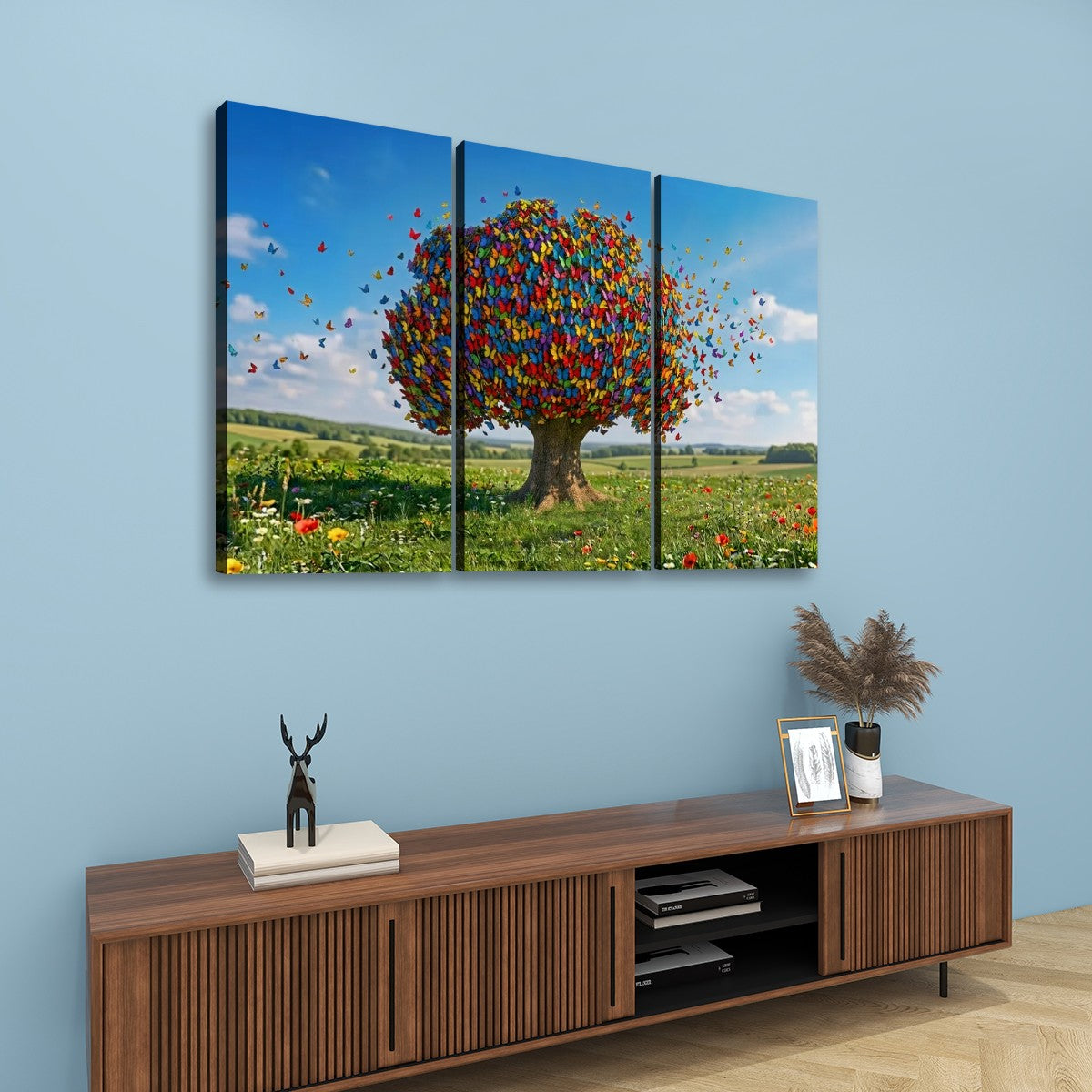 Color Burst Butterfly Tree — Multi-Color Abstract Canvas Wall Art