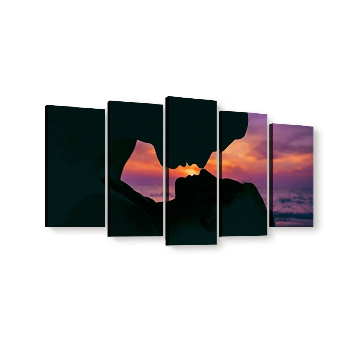 Loving Couple Kissing at Sunset on Gulf Ocean Beach — Multi-Panel Canvas Wall Art