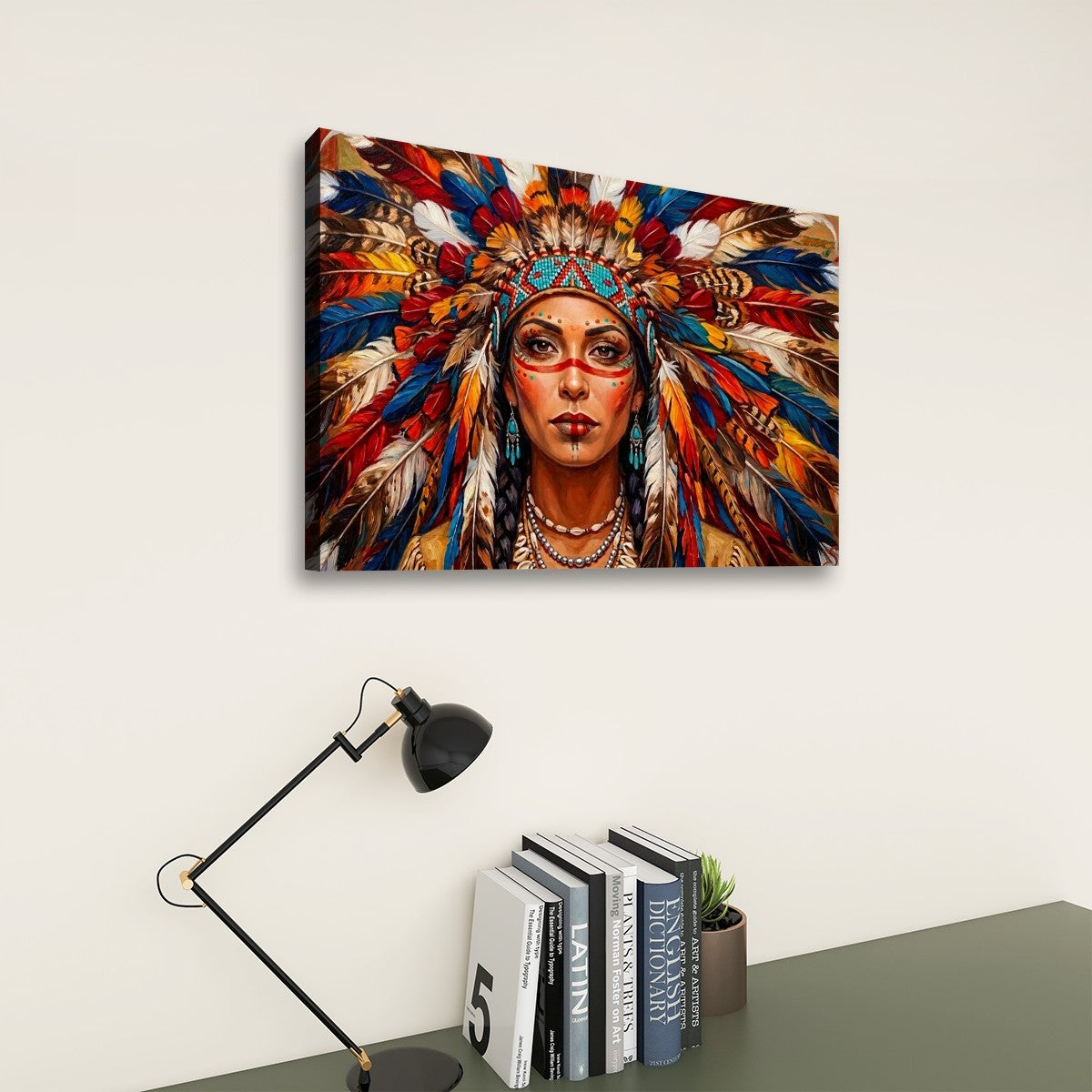 Native American Indian Woman 5-Panel Level Split Canvas Wall Art | Multi-Panel Print