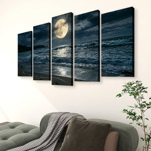 Gulf Moon Reflection — Moonlit Beach Canvas Wall Art