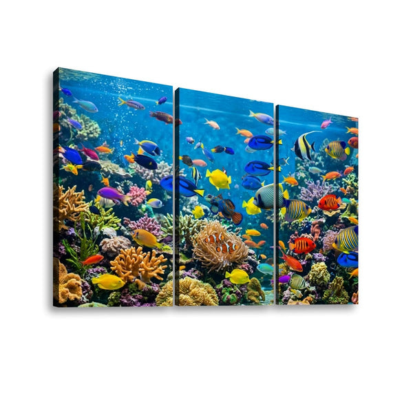 Colorful Fish Aquarium Canvas Wall Art — Vibrant Multi-Panel Print
