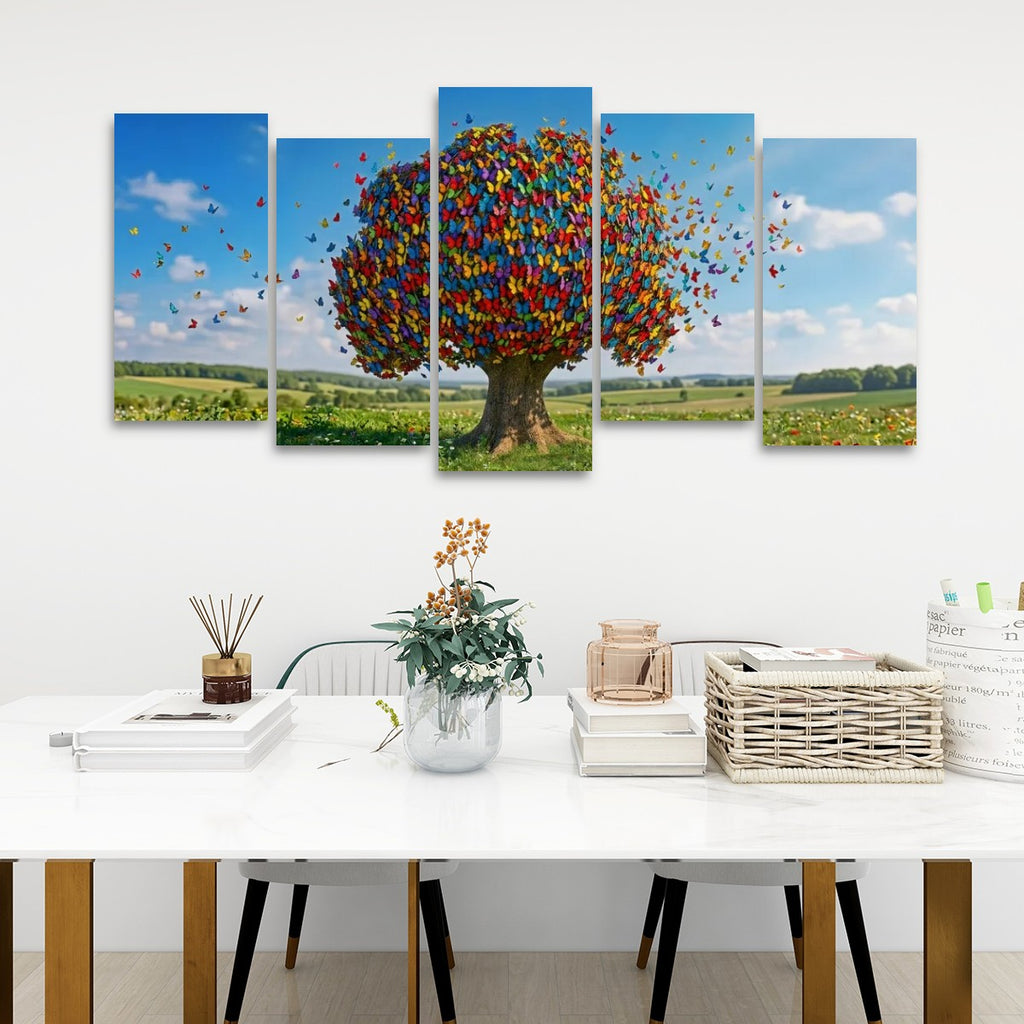 Color Burst Butterfly Tree — Multi-Color Abstract Canvas Wall Art