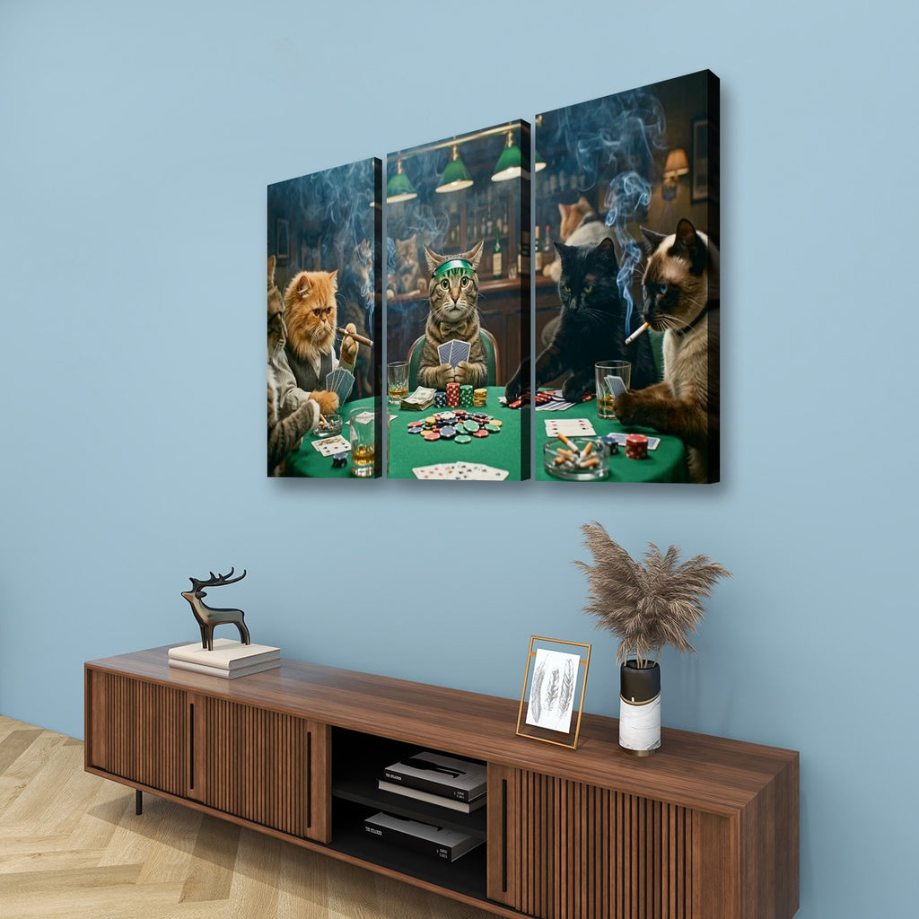 Poker Cats Playing Cards Canvas Wall Art – Multi-Panel Cat Decor