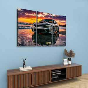 Dodge SRT Hellcat Charger – Beach Sunset 5-Panel Canvas Print