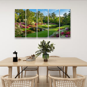 Georgia Golf Course Canvas Wall Art — Flowers, Water & Bridge Multi-Panel Print