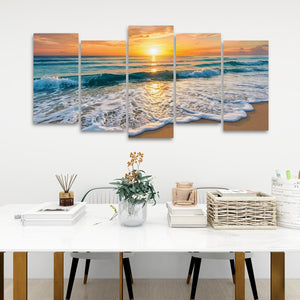 Golden Tide – Sunset Beach Surf Canvas Wall Art | Single, 3-Panel & 5-Panel