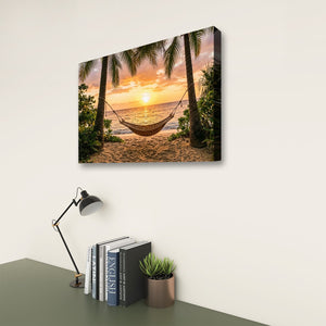 Drift Into Sunset – Hammock & Palm Trees 5-Panel Canvas Wall Art