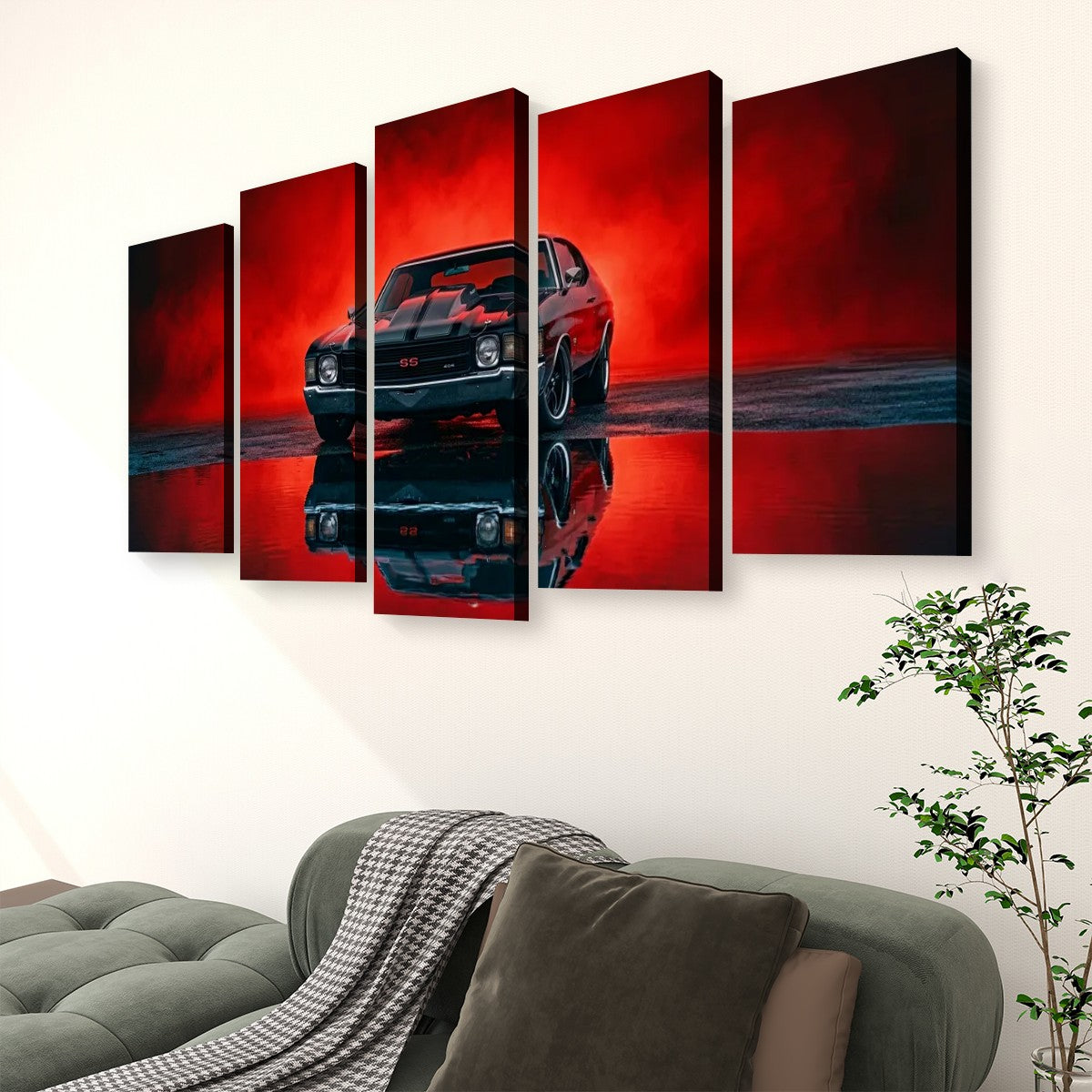 Chevy Chevelle SS Black Red Glow Canvas Wall Art