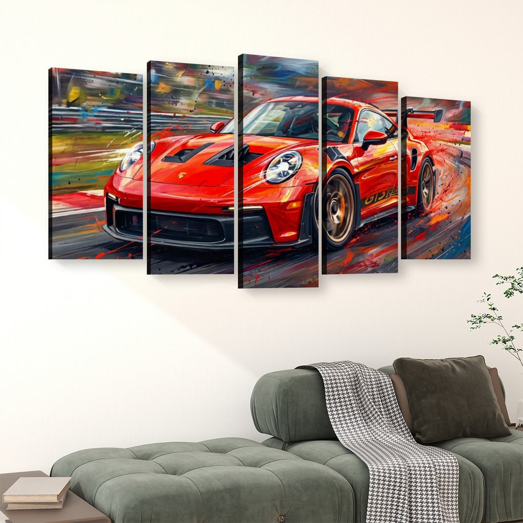 Porsche 911 GT3 Large Canvas Wall Art Mancave Garage Panel Print – 5-Panel Level