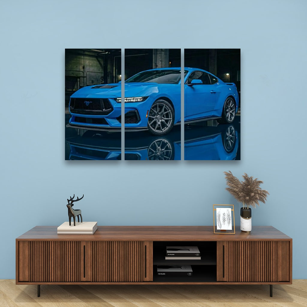 Grabber Blue Ford Mustang Muscle Car Man Cave — 5-Panel Canvas Wall Art
