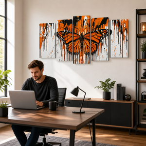 Reign of Color – Monarch Butterfly Dripping Paint 5-Panel Canvas Wall Art
