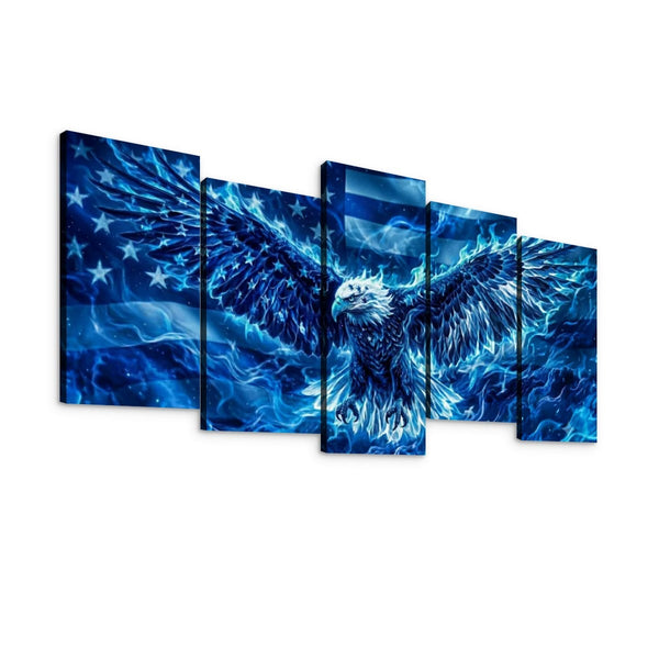 Blue Eagle Abstract US Waving Flag Canvas Wall Art – Patriotic Print | Multi-Panel