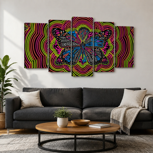 Neon Wings – Psychedelic Butterfly Multi-Panel 3 and 5 Panel Canvas Wall Art