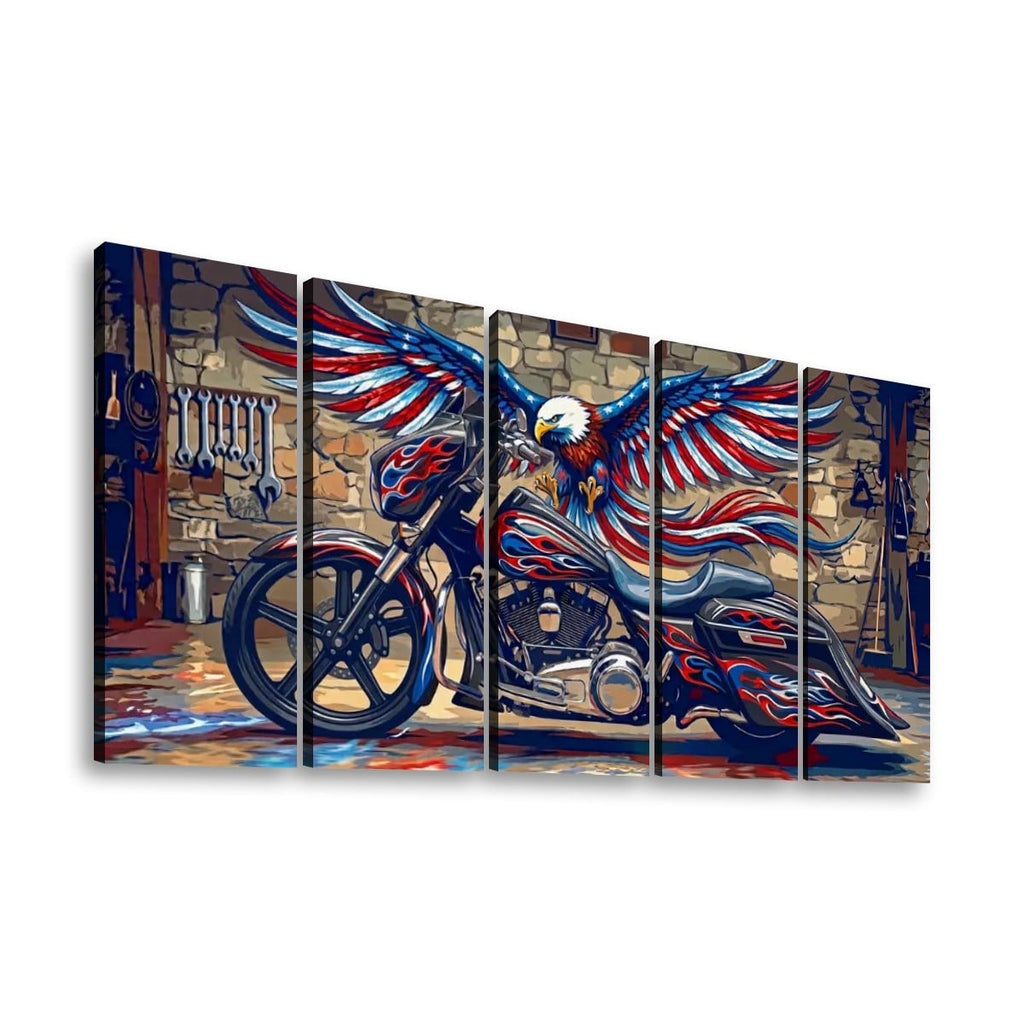 American Bagger Dresser Canvas Wall Art — Red, White & Blue Eagle, Stretched Swoop Bags