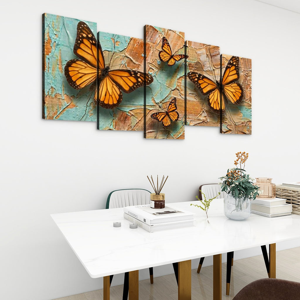 Pastel Oil Type Painting Monarch Butterfly Butterflies 1, 3, 5-Panel Split Canvas Wall Art