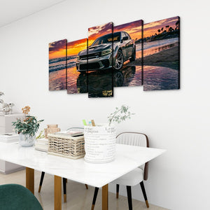 Dodge SRT Hellcat Charger – Beach Sunset 5-Panel Canvas Print