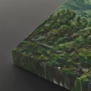 A close-up of a rectangular panel with a green marbled or textured surface, shown at an angle on a dark gray background.