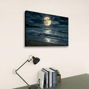 Gulf Moon Reflection — Moonlit Beach Canvas Wall Art