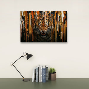 Unleashed – Tiger Bursting Through Dripping Paint 5-Panel Canvas Wall Art
