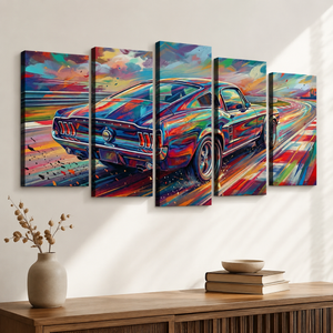 1967 Ford Mustang Abstract Canvas Wall Art | 1, 3 & 5 Panel Staggered Garage Décor Print