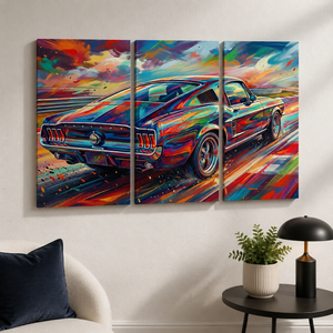 1967 Ford Mustang Abstract Canvas Wall Art | 1, 3 & 5 Panel Staggered Garage Décor Print