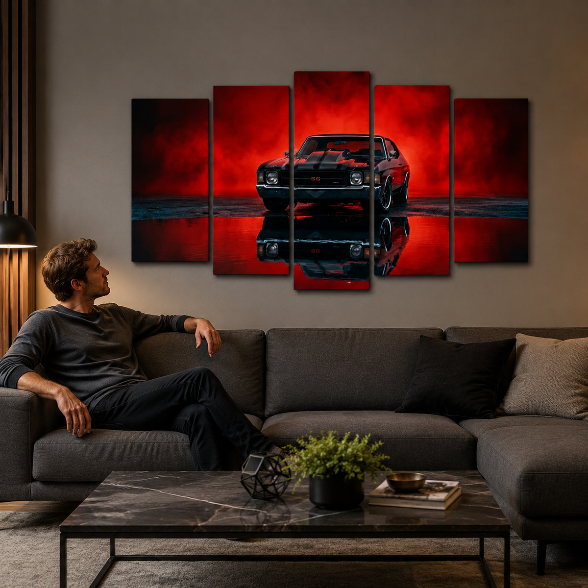 Chevy Chevelle SS Black Red Glow Canvas Wall Art