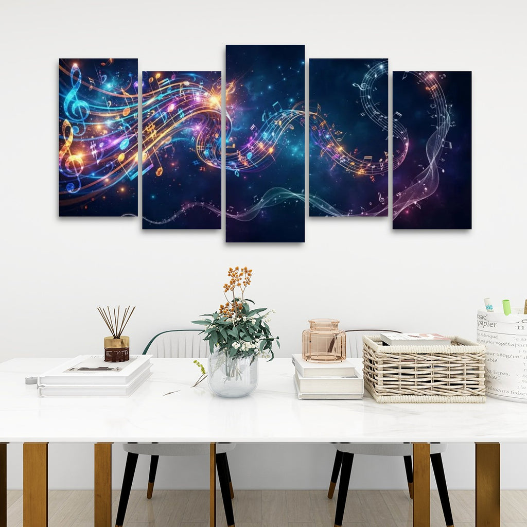 Abstract Musical Notes Ribbon — Multi-Color 1, 3, 5-Panel Split Canvas Wall Art