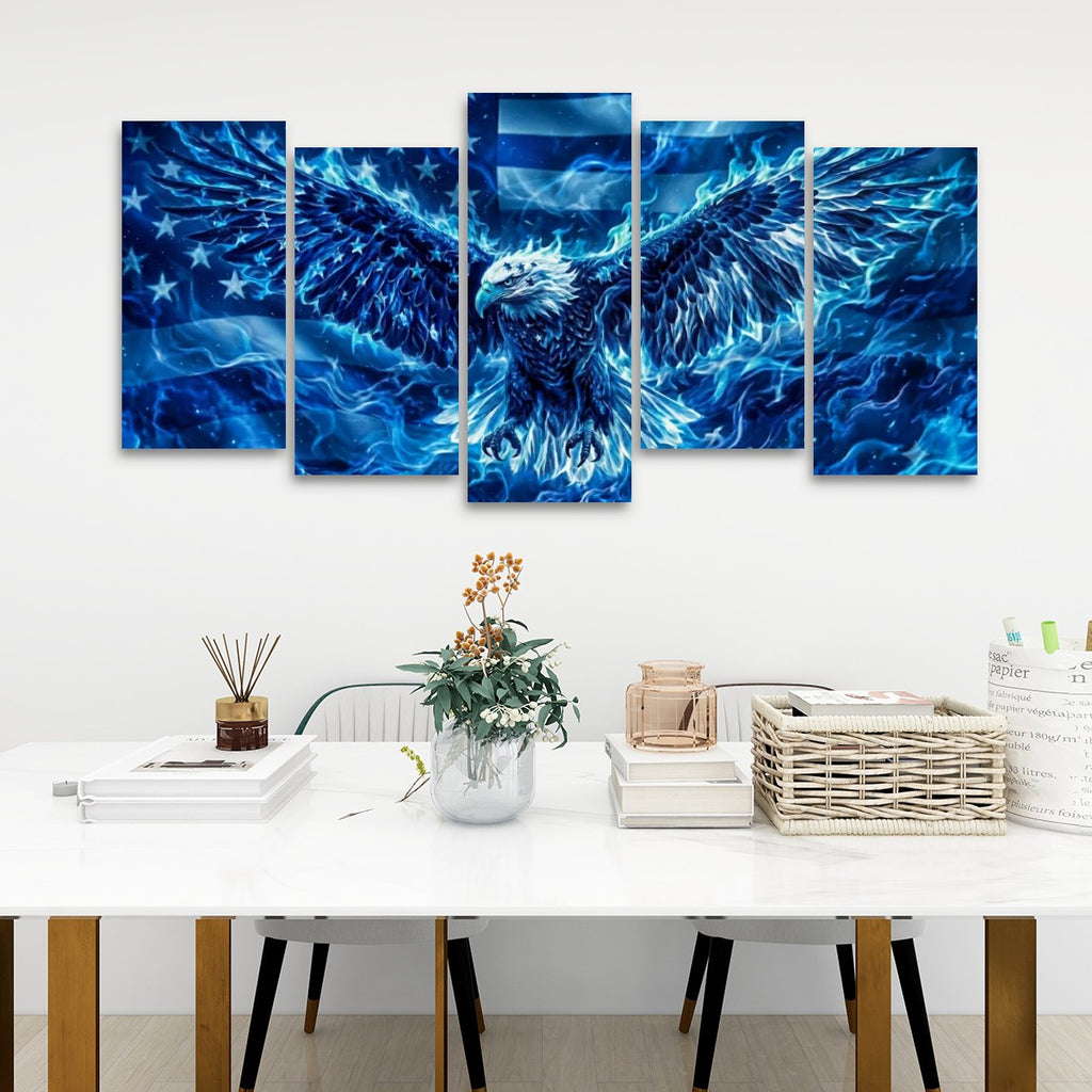 Blue Eagle Abstract US Waving Flag Canvas Wall Art – Patriotic Print | Multi-Panel